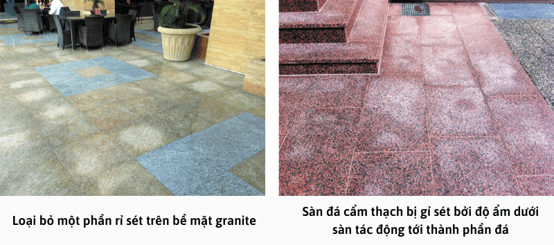 Loại bỏ một phần rỉ sét trên bề mặt granite