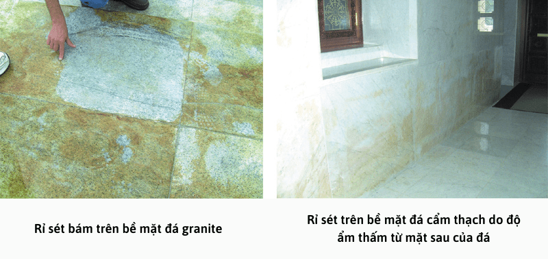 ám trên bề mặt đá granite