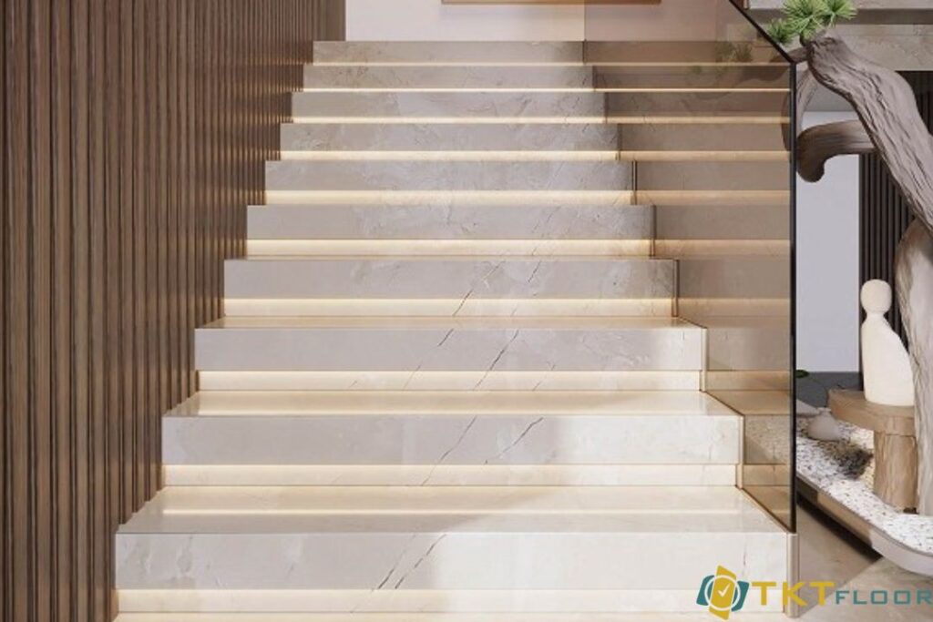 Cầu thang đá marble trắng Macael